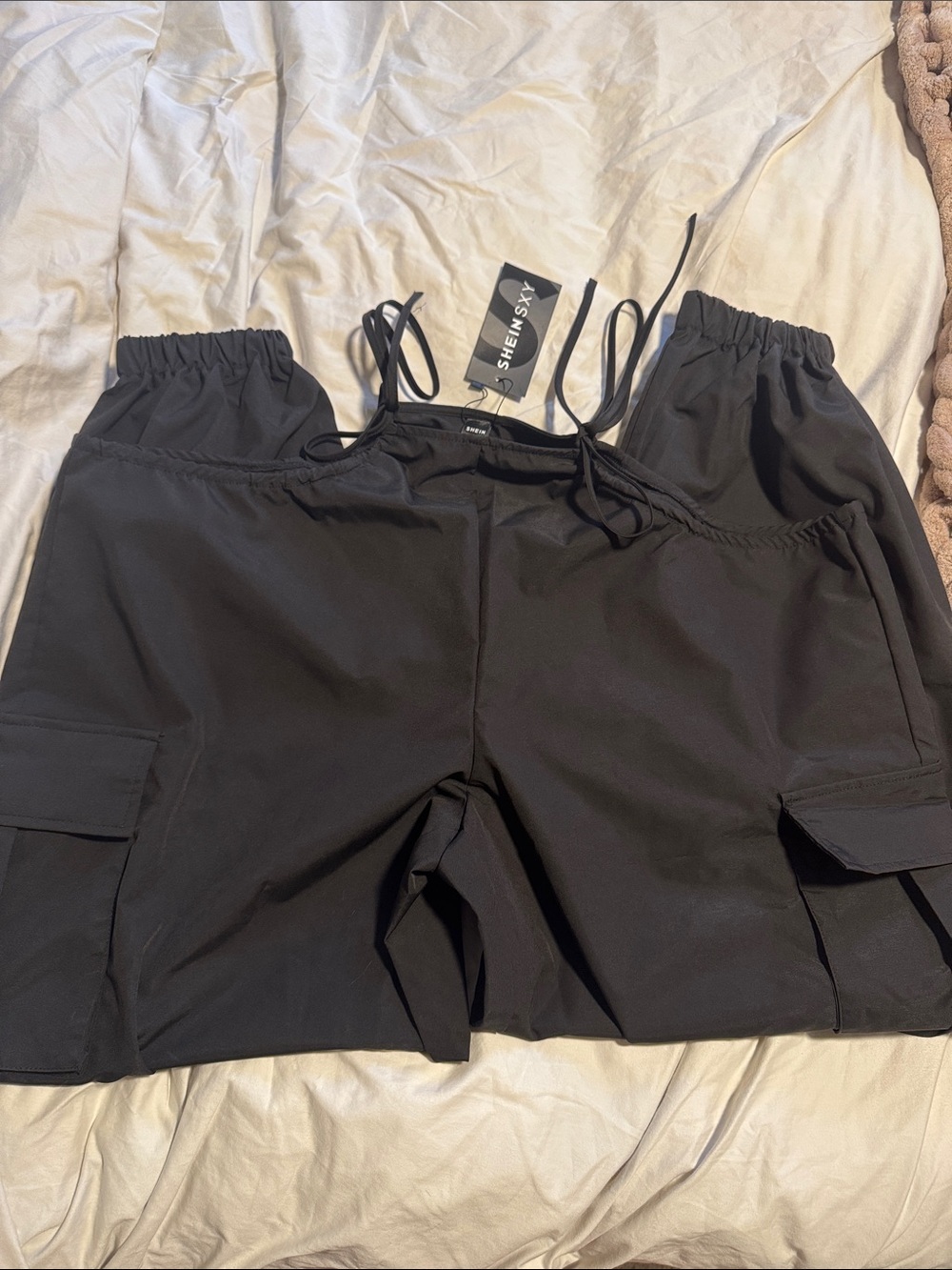 SHEIN Black Cargo Drawstring w/ cut out waist.